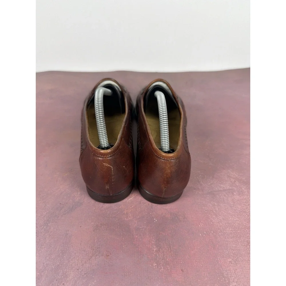 Santoni Cognac Calf Leather Loafer Brogued‎ Moc Shoes 441348 Men's 9.5D